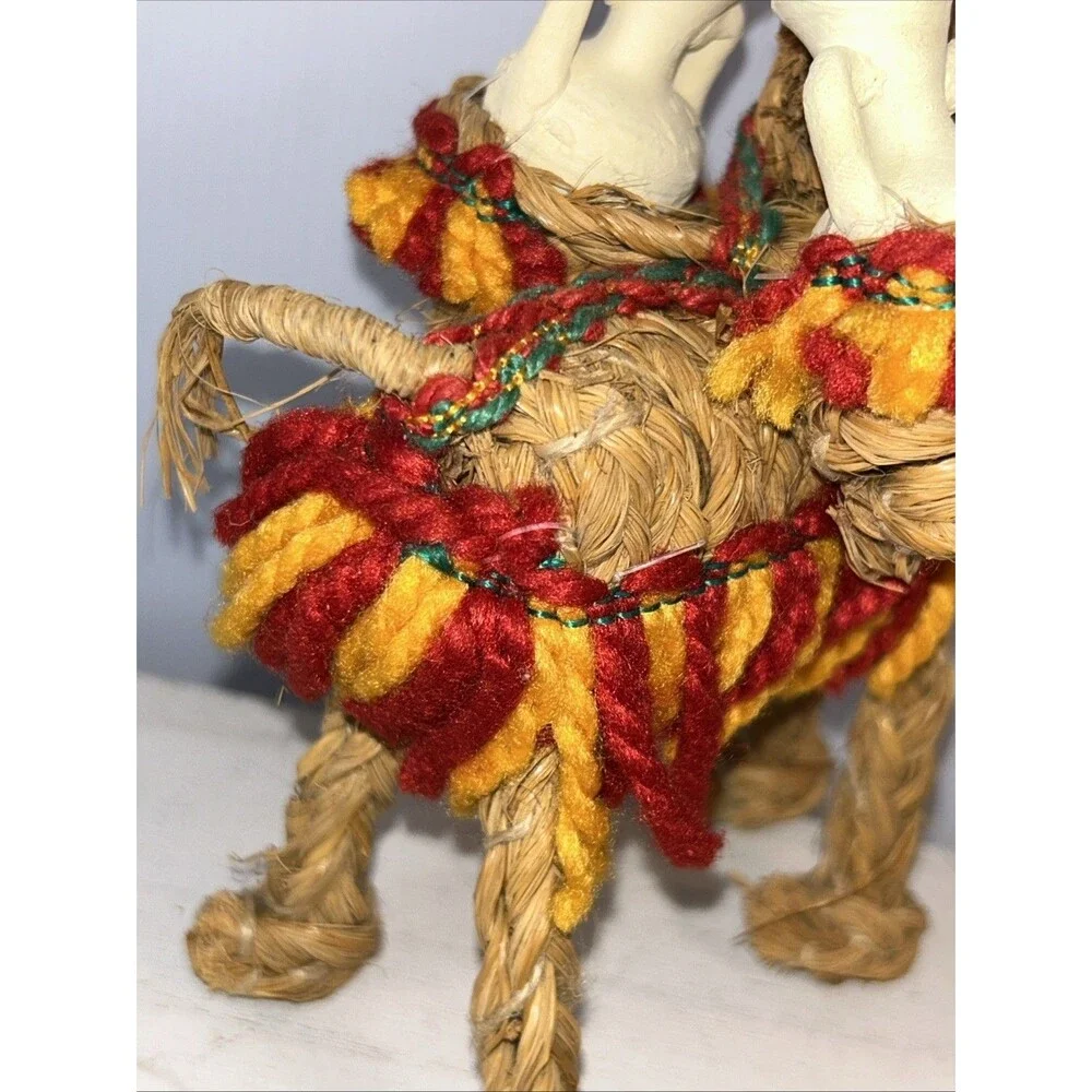 Mexican Woven Straw Donkey Burro w/Clay Pots- Pack Mule Figure Vintage Decor